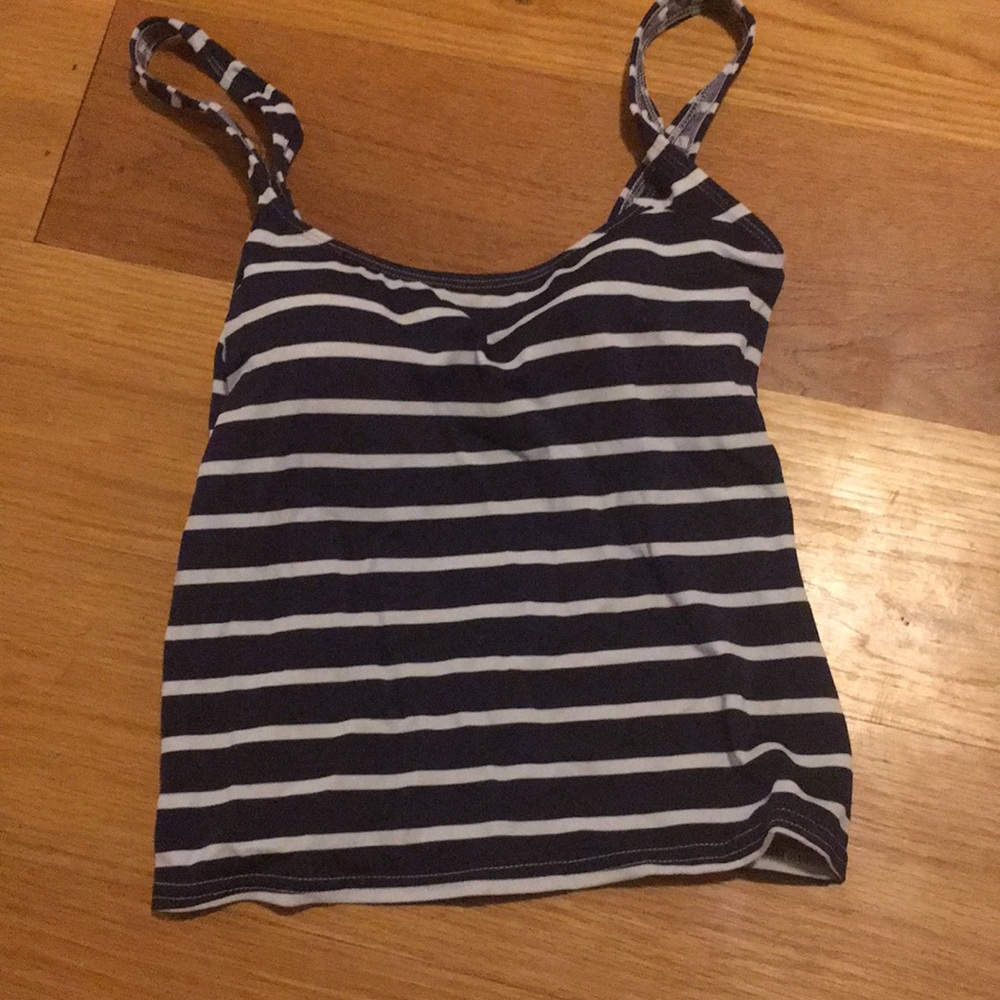 Blue and white striped swimsuit top